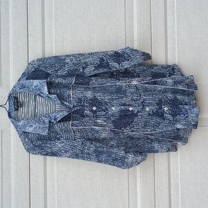 Michael Tyler Blue White Burnout Semi Sheer Tunic Top Ladies Sz Large